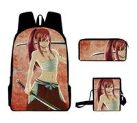 Youxy Anime Lucy Heartfilia Ensemble sac à dos 3 pièces Natsu Dragneel Cartable avec trousse à crayons Sac à bandoulière Fournitures scolaires pour garçons et filles, Type 11
