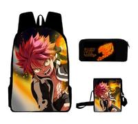 Youxy Anime Lucy Heartfilia Ensemble sac à dos 3 pièces Natsu Dragneel Cartable avec trousse à crayons Sac à bandoulière Fournitures scolaires pour garçons et filles, Type 2