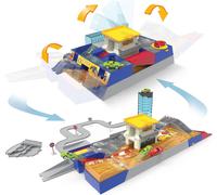YOUY--Jeu D'Auto Shop & Race Track-Jeu D'Auto Shop & Race Track-80 Pièces-Pistes Et Panneaux Routiers Connectables-3 Ans Et +-Piste De Course De Poche 2 En 1 (80Pc)