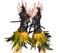 YOUYIKE 2 Pièces Gants Dentelle et Plumes Vintage, Costumes de Carnaval, Halloween, Vêtements Gothiques, Cosplay, Fête de Mariage (Jaune Noir)