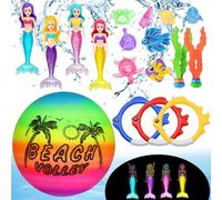 YOUYIKE 20 Pièces Jouets de Plongée pour Enfants, Jeu de Jouets de Plongée Sous Marine, Anneaux de Plongée, Avec Sirène qui Brille la Nuit, Animaux Marins et Pierre Précieuse, pour Enfants de 5-12 Ans