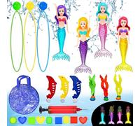 YOUYIKE 24 Pièces Jouets de Plongée pour Enfants, Jeu de Jouets de Plongée Sous Marine, Anneaux de Plongée, Avec Sirène qui Brille la Nuit, Animaux Marins et Pierre Précieuse, pour Enfants de 5-12 Ans