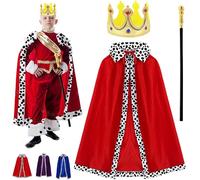 YOUYIKE 3 Cape de Prince Enfants - Manteau Royal, Couronne Roi Reine, Sceptre - Déguisement Prince - Costume Médiéval Enfant - Pour cosplay, Soirée à thème, Halloween-Pour Garçons et Filles 90cm