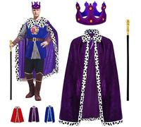 YOUYIKE 3 Costumes de Roi pour Adulte, Manteau Royal, Couronne Roi Reine, Sceptre, Déguisement Prince, Costume Médiéval Adulte, Pour cosplay, Soirée à thème, Halloween, pour De Fête Robe 130cm