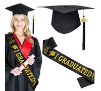 YOUYIKE Chapeau d'étudiant Bachelor, Ajustable Casquette de Graduation, Avec Pendentif pompon, Noir Toque étudiant Unisexe, Pour Université Collège l'obtention du Diplôme