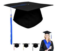 YOUYIKE Chapeau d'étudiant Bachelor, Ajustable Casquette de Graduation, Avec Pendentif pompon, Noir Toque étudiant Unisexe, Pour Université Collège l'obtention du Diplôme