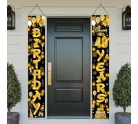 YOUYIKE Decoration Anniversaire 40 ans, Noir et Or Banderole Joyeux Anniversaire Decoration avec LED Lampe, Happy Birthday Banderole Anniversaire 40 Ans Homme Femme pour Fete Cadeau 180x30cm (40 ans)