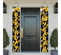 YOUYIKE Decoration Anniversaire 50 ans, Noir et Or Banderole Joyeux Anniversaire Decoration avec LED Lampe, Happy Birthday Banderole Anniversaire 50 Ans Homme Femme pour Fete Cadeau 180x30cm