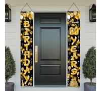 YOUYIKE Decoration Anniversaire 60 ans, Noir et Or Banderole Joyeux Anniversaire Decoration avec LED Lampe, Happy Birthday Banderole Anniversaire 60 Ans Homme Femme pour Fete Cadeau 180x30cm (60 ans)