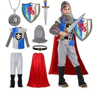 YOUYIKE Deguisement Chevalier Enfant, Casque Epee Bouclier Cape, Medieval Noble Deguisement Chevalier Fashion pour Cosplay Carneval Party (XL, 130-140cm)