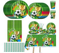 YOUYIKE Fournitures De Fête de Football, 61 Pcs Decoration Anniversaire Football Garcon Kit, Vaisselle Football Set Comprend Tasses Nappes Assiettes Serviette en Papiers Pour 10 Invités