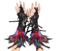 YOUYIKE Gant de Dentelle avec Plumes Vintage pour Costumes de Carnaval, Halloween, Vêtements Gothiques, Cosplay, Fête de Mariage