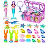 YOUYIKE Jouet De Plongée en Pierre Précieuse avec Sirènes Phosphorescentes,30 Pièces Jouet De Plongée Pierre Precieuse Coffre Sirène, Bracelet pour Fêtes à Piscine, Jeux De Plage, Chasses Au Trésor