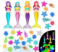 YOUYIKE Jouets de Plongée pour Enfants, Jeu de Jouets de Plongée sous Marine, 45 Pièces Pierre Précieuse Qui Brille la Nuit, avec 4 Sirène Qui Brille la Nuit, pour Enfants de 5-12 Ans