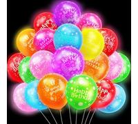 YOUYIKE Lot de 40 ballons lumineux LED de 12 pouces, joyeux anniversaire, couleur unie, couleurs mélangées, avec lumières colorées, pour fête, anniversaire, festival, Noël, carnaval, décorations