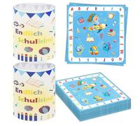 YOUYIKE Schulkind 2025 - Set cadeau décoratif pour garçon : 20 serviettes et 12 lanternes - Set cadeau décoratif - Décoration de table et photophore combiné