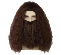 YOUYIKE Sorcier Peruque, Hommes Femmes Longue Magicien Perruques et Fausse Barbe set, Wig pour Cosplay Carnaval Costume Soirée à Thème (Marron foncé)