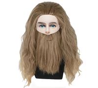 YOUYIKE Sorcier Peruque, Hommes Femmes Longue Magicien Perruques et Fausse Barbe set, Wig pour Cosplay Carnaval Costume Soirée à Thème (Marron clair)