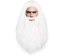 YOUYIKE Sorcier Peruque, Hommes Femmes Longue Magicien Perruques et Fausse Barbe set, Wig pour Cosplay Carnaval Costume Soirée à Thème (Blanc)
