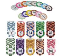 YouYuer 50PCS Jetons Poker avec Valeur,Jetons Poker Professionnel,Jetons Texas Poker Jetons de Bingo Jetons de Jeu Colorés Jetons Texas Hold'em Jetons de Poker Club Chips pour Le Poker,Casino et Jeux
