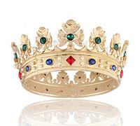 YOVECATHOU Couronne royale baroque en métal pour homme - Couronne de cheveux - Cercle complet - Accessoires pour cheveux pour Halloween, bal de fin d'année, fête, Large Size 7.28" Diameter