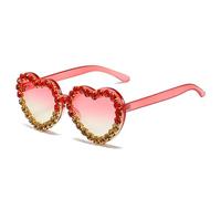 YOVECATHOU Lunettes de soleil en forme de cœur pour femme avec strass couleur bonbon Transparent, Rose Jaune, M