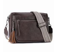 YOVIEE Sac à bandoulière pour femme en cuir végétalien - En cuir végétalien - Doux au toucher - Large et amovible - Grande capacité, A4-Café-8623