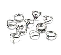 Yowablo Blue Women Bohemian Set Stack Rings Silver 10pcs / Set Vintage above Rings Rings Porte-clés Bagues Anneaux