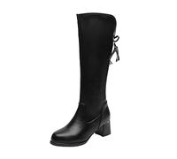 Yowablo Bottes à Lacets Talon Haute Couture Couleur Bottes Femmes Haut Solide Genou épais Les Bottes pour Femmes Bottes Blanches pour Femmes Bottines
