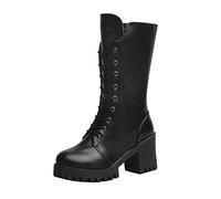 Yowablo Bottes Femme Cuir Antidérapant Slip-on Bout Rond Chaussures À Talons Bas Western