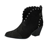 Yowablo Bottes Femmes Pompes Imprimé Serpent Plus La Taille Bout Pointu En Cuir Talon Épais Slip On (38,Noir)