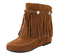 Yowablo Bottines pour Femme Bottes Femmes Style Britannique Tube Court Givré Tassel Bottes National Wind Cheville (37,1marron)