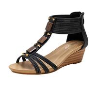 Yowablo Chaussures compensées pour femmes Bande élastique Sandales bohème décontractées Sandales de plage Boho Chaussons Fermés Scratch