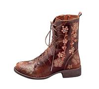 Yowablo Chaussures de Marche Femme Bottines Femme Chaussures Confort Femme Chaussures randonnée Femme Bottes Femmes Mode Casual Talons Carrés Longue Cheville Slip on Chaussures (38,Marron)