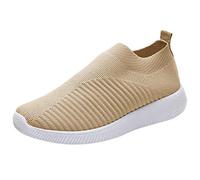 Yowablo Chaussures d'extérieur pour Femme - Maille décontractée - Semelles Confortables - Chaussures de Course à Pied, de Sport à Enfiler - Blanc - Kaki, 37 EU