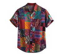 Yowablo Chemise Chemisier Homme Coloré Été Manches Courtes Boutons Lâches Hawaïen Décontracté (M,1multicolore)