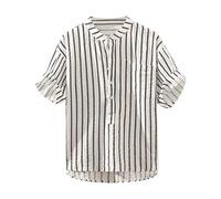 Yowablo Chemise rayée à Manches Courtes décontractée pour Hommes Printemps et été Chemise en Coton et Lin pour Hommes Pack T-Shirt pour Homme