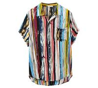 Yowablo Chemises Chemisier Homme Multicolore Poche Poitrine Lump Manches Courtes Ourlet Rond Lâche (XXL,1multicolore)