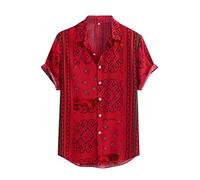 Yowablo Chemisette pour Homme Chemise Rayures Colorées Été Manches Courtes Boutons Lâches Chemisier Décontracté (XL,Rouge)