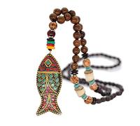 Yowablo Collier Pendentif Népal Bouddhiste Mala Perle Ethnique Corne Poisson Long Bijoux