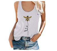Yowablo Débardeur Femme Grande Taille Summer Bee Print T-Shirt sans Manches à col Rond (XXL,5Blanc)