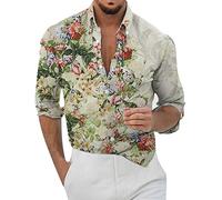 Yowablo Décontracté Hommes lâche géométrique imprimé Manches Longues Poignets Bouton Port Style Chemise Florale Plage hawaïenne Haut d'été Pack Chemise Homme