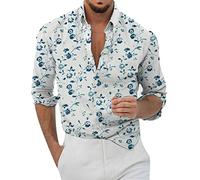 Yowablo Décontracté Hommes lâche géométrique imprimé Manches Longues Poignets Bouton Port Style Chemise Florale Plage hawaïenne Haut d'été Pack Chemise Homme