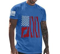 Yowablo Drapeau du Jour de l'Indépendance pour Hommes Décontracté Doux Et Confortable Petit T-Shirt Imprimé avec Col Rond et Manches Courtes Blouse Homme De Ménage (XL,c-Bleu)