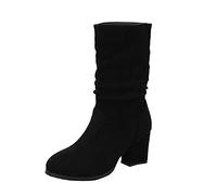 Yowablo Femmes mi-mollet bottes automne et hiver à la mode Simple couleur unie confortable bout rond talon épais Bottes De Jardin