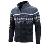 Yowablo Gilet Cardigan Veste pour Hommes Grosse Maille avec Col Droit Slim Fit Casual Cardigan Veste Hommes Hiver Manches Longues Plus Chandail À Carreaux En Velours (L,8bleu)