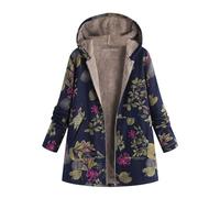 Yowablo Manteaux surdimensionnés Vintage avec Poches à Capuche et imprimé Floral pour Femme, vêtements d'extérieur Chauds d'hiver Trenchs Chauds pour Femmes (Blue, M)