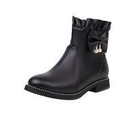 Yowablo Mesdames mignon mode arc couleur unie plat bout rond talon carré court style étudiant bottes Talons Taille 9 Sexy