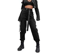 Yowablo Pantalons de Filles Waisted lâche Casual Combat Womens Poches High Cargo sergé Pantalon Pantalon Jean Large Cuisse