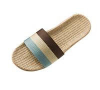 Yowablo Pantoufles Femmes/Hommes Mode Anti-dérapant Lin Maison Intérieur Bout Ouvert Chaussures Plates Plage (40,2Bleu)